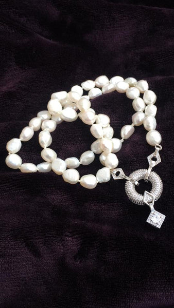 Necklace: Ivory Pearl necklace - longer length with baroque pearls and sparkling pendant unique - classic - Precious as a Pearl