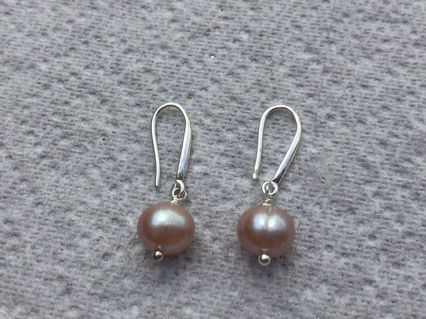 Earrings: Pink freshwater single pearl drop earrings: classic - Precious as a Pearl
