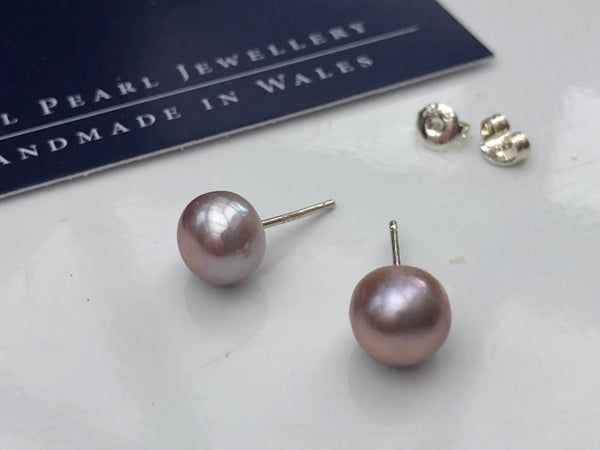 Pearl Stud Earrings: Dusky lilac large with a hint of mink - Precious as a Pearl