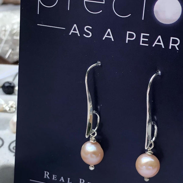 Earrings: Single pearl drop earrings on longer hook classic - Precious as a Pearl