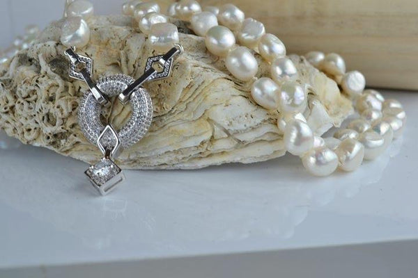 Necklace: Ivory Pearl necklace - longer length with baroque pearls and sparkling pendant unique - classic - Precious as a Pearl