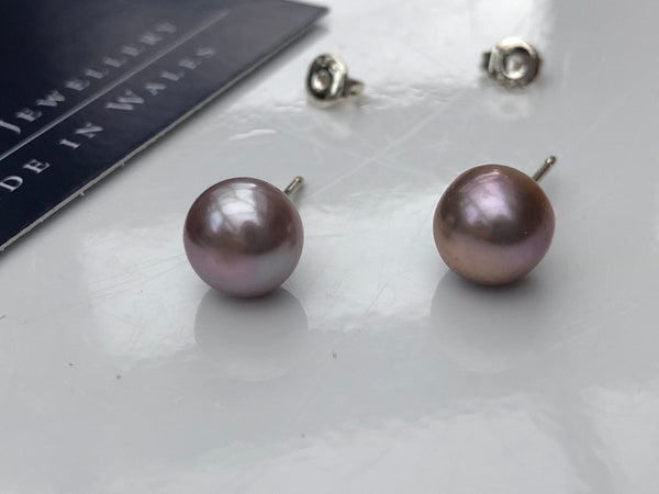 Pearl Stud Earrings: Dusky lilac large with a hint of mink - Precious as a Pearl