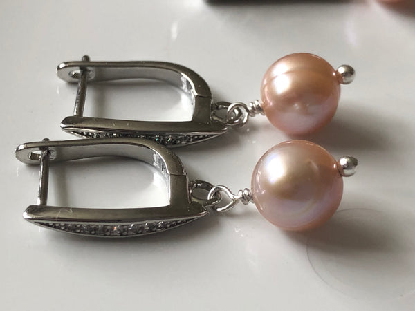 Earrings: peach drop earrings on a pavé studded hinge back - Precious as a Pearl