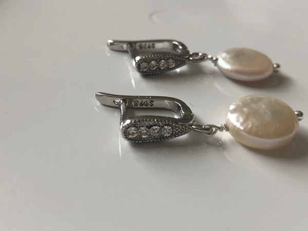 Earrings: Pearl coin drop earrings in ivory - Precious as a Pearl