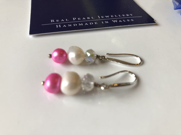 Earrings: Ivory and pink pearl with white crystal drop earrings - Precious as a Pearl