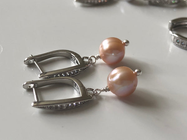 Earrings: peach drop earrings on a pavé studded hinge back - Precious as a Pearl