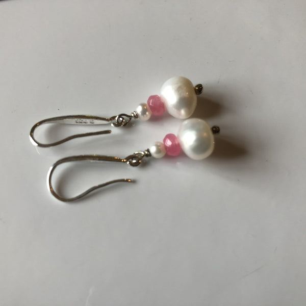 Earrings: Ivory pearl and pale pink crystal drop earrings - Precious as a Pearl
