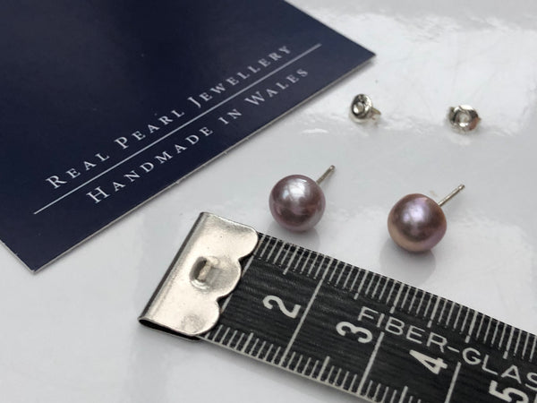 Pearl Stud Earrings: Dusky lilac large with a hint of mink - Precious as a Pearl
