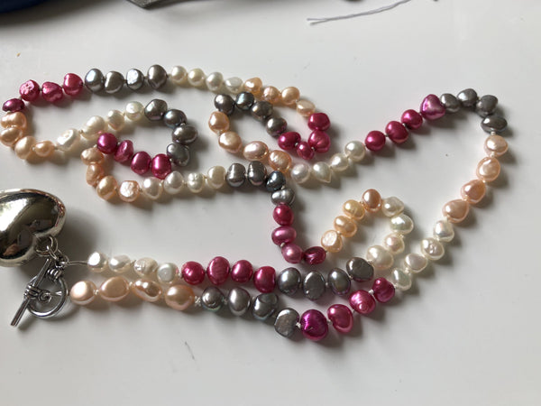 Necklace: Pearl Necklace Longer length pink, grey, peach & ivory classic - Precious as a Pearl