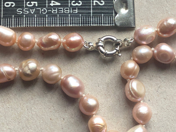 Necklace: Pink peach large freshwater pearls