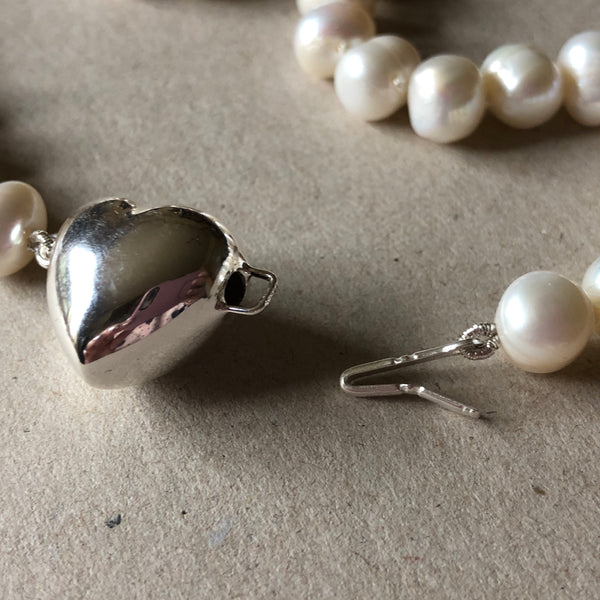 Necklace - Ivory Baroque freshwater pearls with silver heart clasp