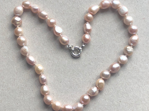 Necklace: Pink peach large freshwater pearls