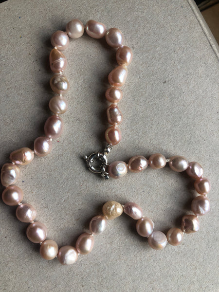 Necklace: Pink peach large freshwater pearls