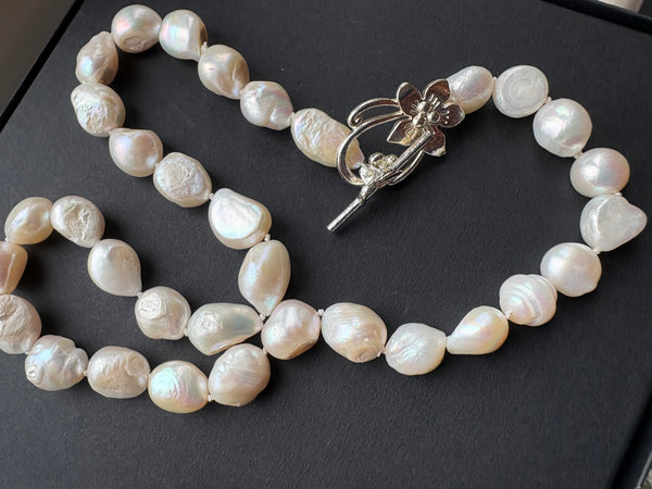 Necklace: Ivory large nucleated freshwater pearls