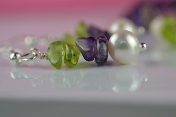 Necklace: Peridot Pearl and Amethyst Suffragette-inspired - Precious as a Pearl