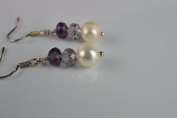 Necklace Set: Purple crystal and pearl - Precious as a Pearl