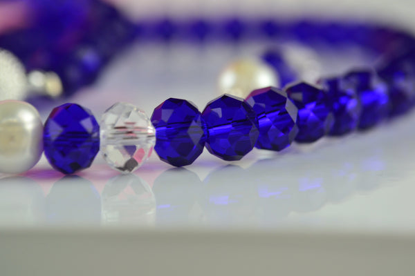 Necklace Set: royal/cobalt blue crystal and ivory cultured pearl - Precious as a Pearl