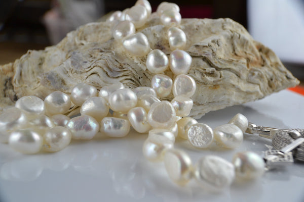 Necklace: Ivory Pearl necklace - longer length with baroque pearls and sparkling pendant unique - classic - Precious as a Pearl