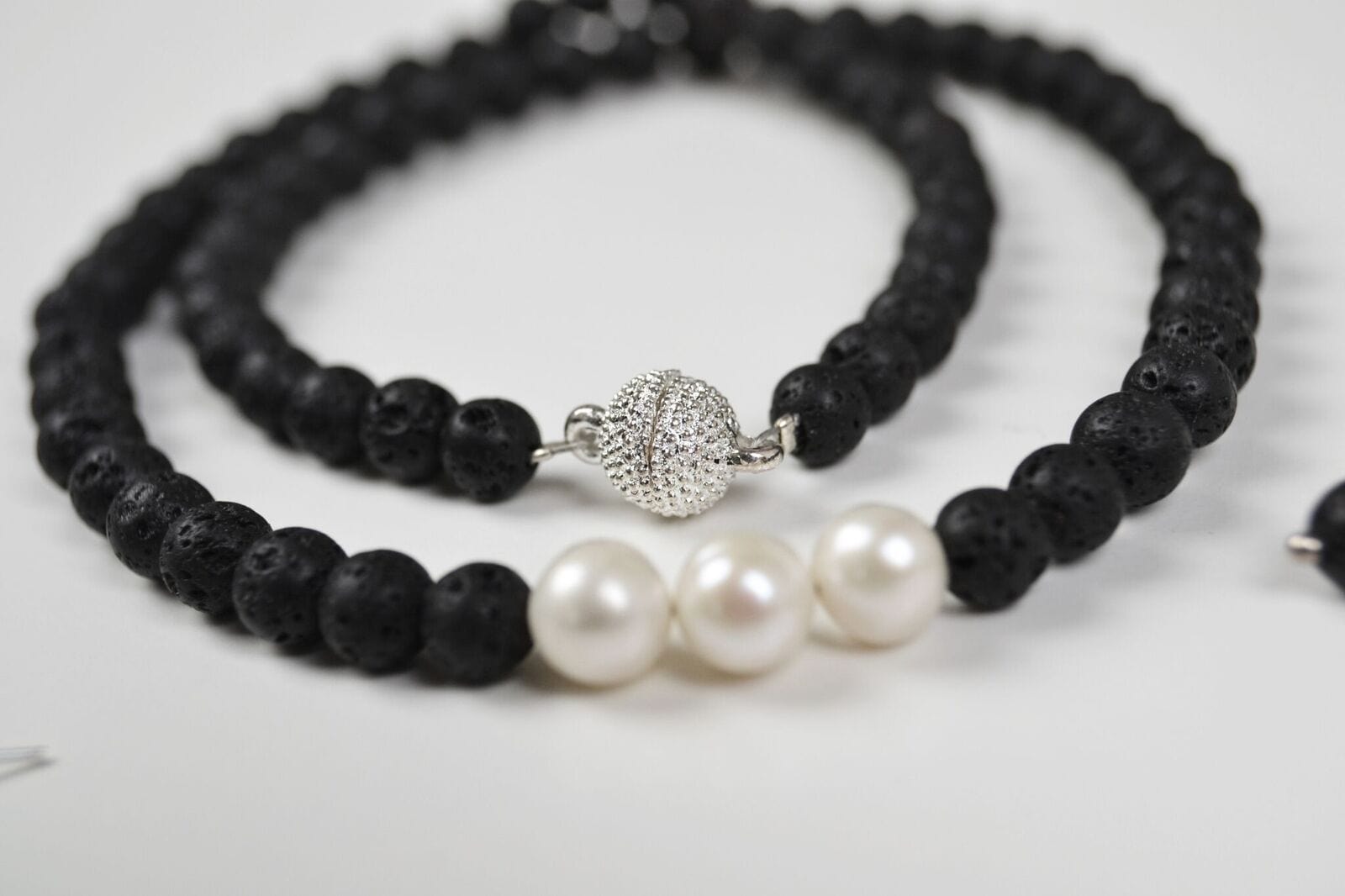 Necklace: Lava and Pearl Necklace - Precious as a Pearl