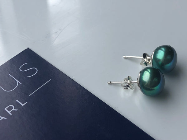 Pearl Stud earrings: XL Green freshwater Pearl studs - Precious as a Pearl