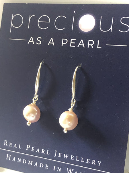 Earrings: Single pearl drop earrings peach classic - Precious as a Pearl