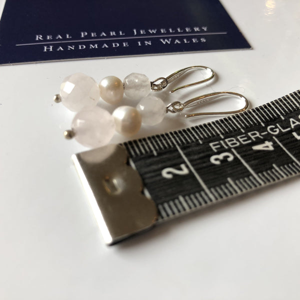 Earrings: Rose Quartz and ivory pearl drop earrings - Precious as a Pearl