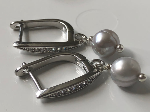 Earrings: peach drop earrings on a pavé studded hinge back - Precious as a Pearl