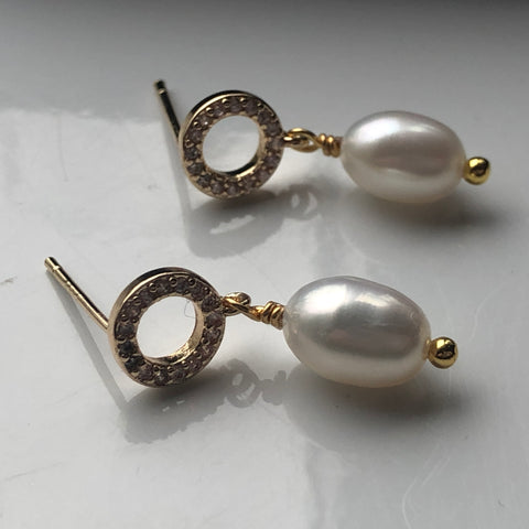 Earrings: Ivory freshwater pearl drop on a delicate pretty gold plated post