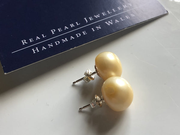 Pearl Stud Earrings: XL Freshwater Pearl stud earrings Yellow classic - Precious as a Pearl