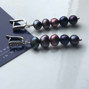 Earrings: Longer length multicoloured freshwater pearls