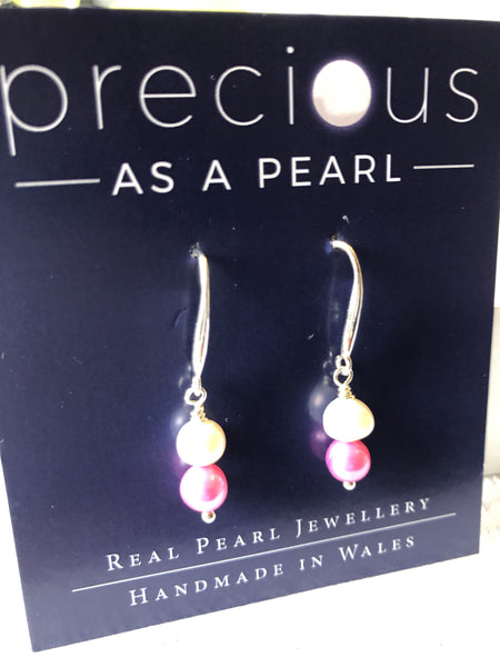 Earrings: Pink and ivory double pearl earrings - Precious as a Pearl