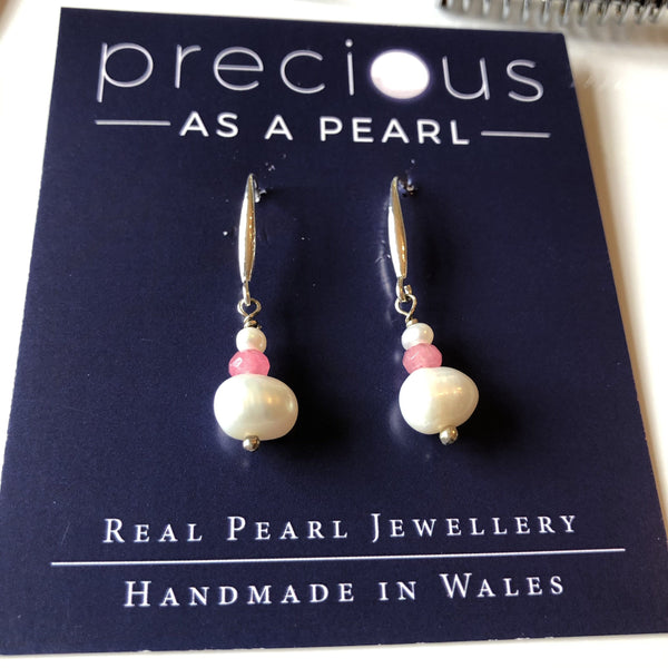 Earrings: Ivory pearl and pale pink crystal drop earrings - Precious as a Pearl