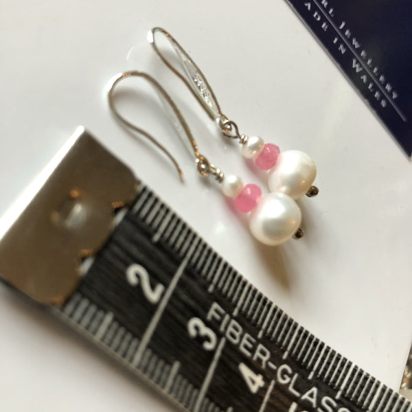 Earrings: Ivory pearl and pale pink crystal drop earrings - Precious as a Pearl