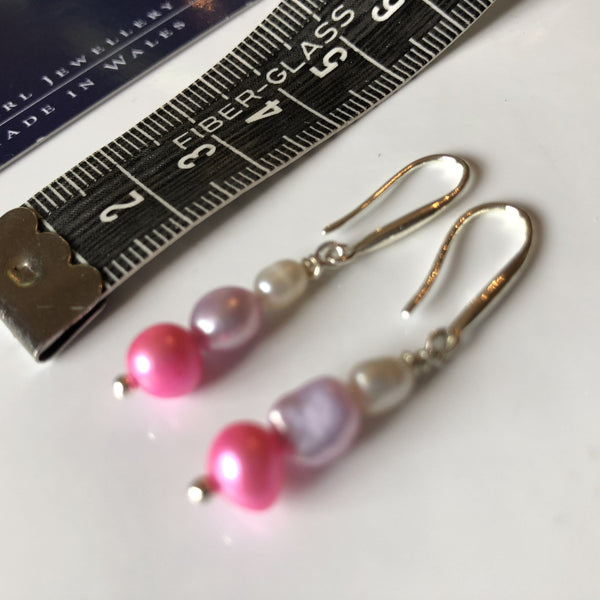 Earrings: Pink, ivory and lilac triple pearl drop earrings - Precious as a Pearl