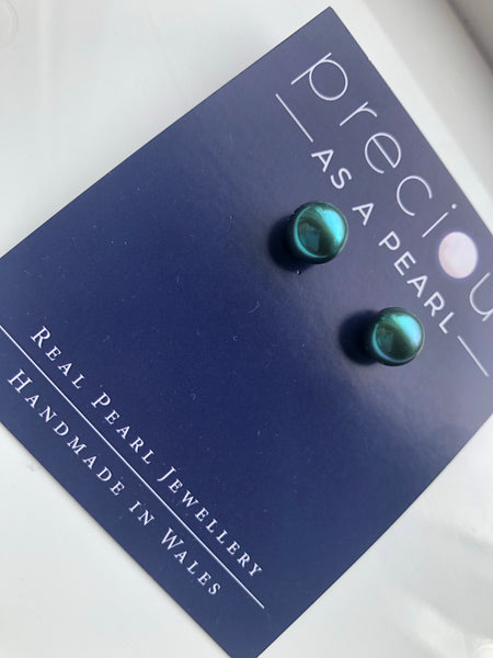 Pearl Stud earrings: XL Green freshwater Pearl studs - Precious as a Pearl