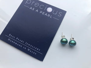 Pearl Stud earrings: XL Green freshwater Pearl studs - Precious as a Pearl