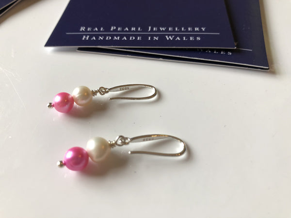Earrings: Pink and ivory double pearl earrings - Precious as a Pearl