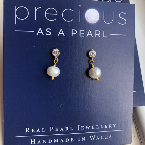 Earrings: Single drop freshwater Pearl on a gold-filled post stud - Precious as a Pearl