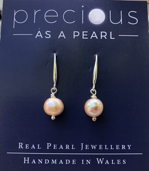 Earrings: Pink freshwater single pearl drop earrings: classic - Precious as a Pearl
