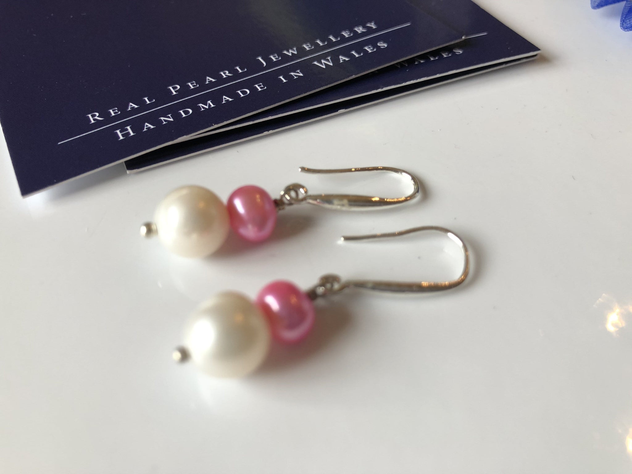 Earrings: Pink and ivory double pearl drop earrings - Precious as a Pearl
