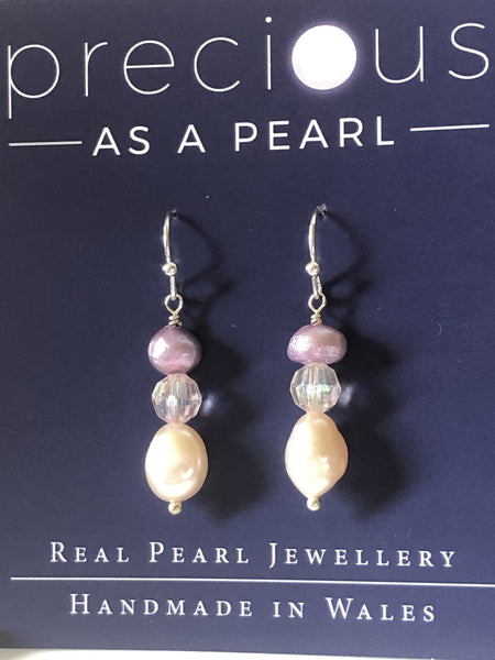 Earrings: Pearl drop earrings peach and lilac - Precious as a Pearl