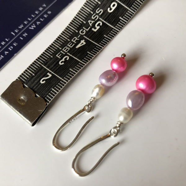 Earrings: Pink, ivory and lilac triple pearl drop earrings - Precious as a Pearl