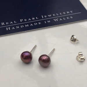 Dusky pink freshwater pearl studs - medium 6mm diameter