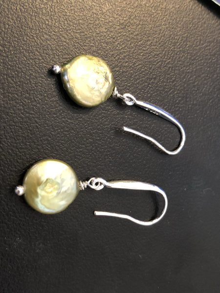 Earrings: freshwater pearl coin drop earrings green - Precious as a Pearl